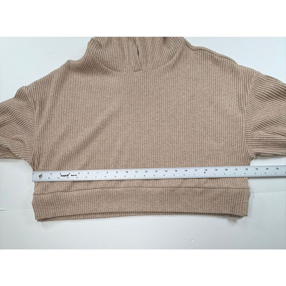NWOT Alo Yoga Muse Hoodie Gravel Heather Tan Ribbed Cropped Pullover Size Medium - Picture 10 of 10